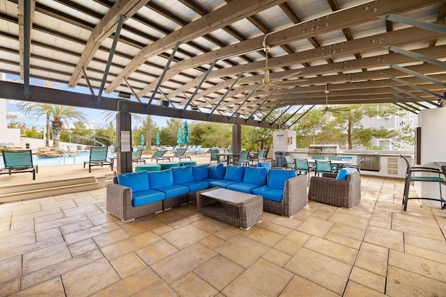 view of patio / terrace featuring an outdoor hangout area and a swimming pool