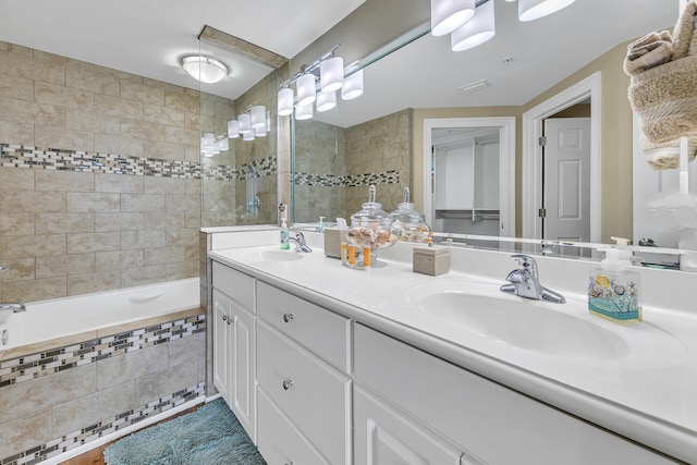 bathroom with vanity and plus walk in shower