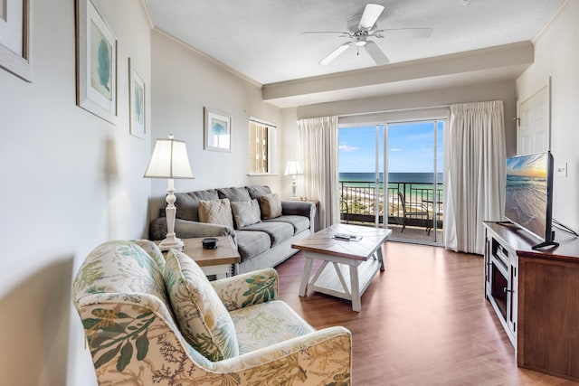 4776 Westwinds Dr Unit 4776, Miramar Beach, FL 32550 - living room with crown molding, a ceiling fan, and wood finished floors