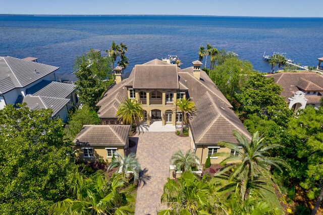 aerial view featuring a water view