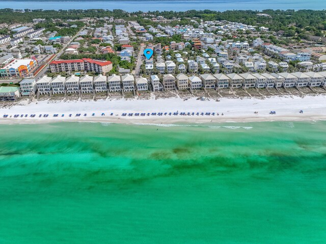 aerial view featuring a beach view and a water view