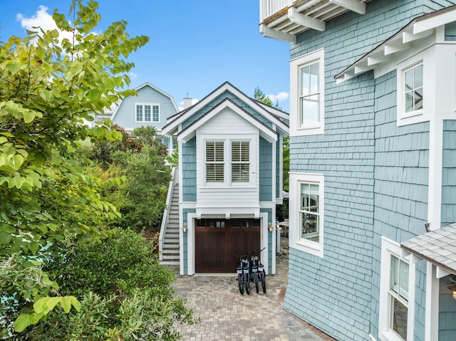 exterior space with a garage