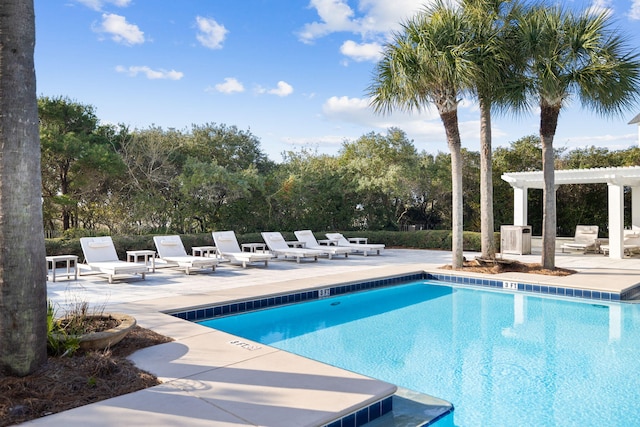 view of pool featuring a pergola and a patio area