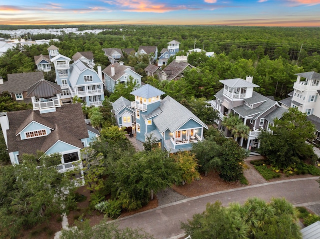 view of aerial view at dusk