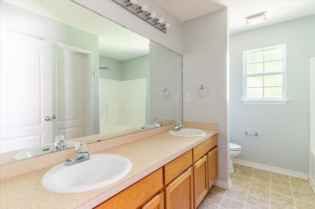 bathroom with vanity, toilet, and walk in shower