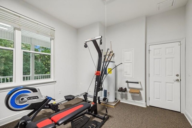 exercise area featuring a wealth of natural light and dark carpet