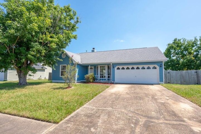 ranch-style house with a front lawn and a garage