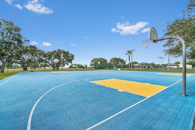 view of basketball court with a gazebo