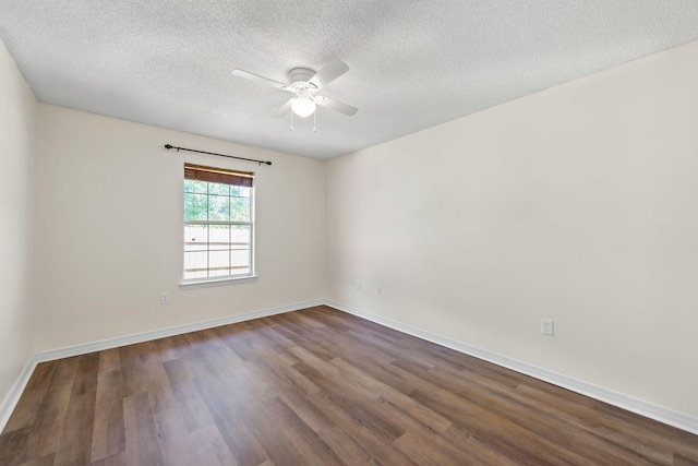 unfurnished room with ceiling fan, a textured ceiling, and hardwood / wood-style flooring