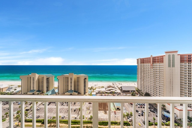 view of water feature with a beach view