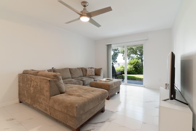 living room featuring ceiling fan