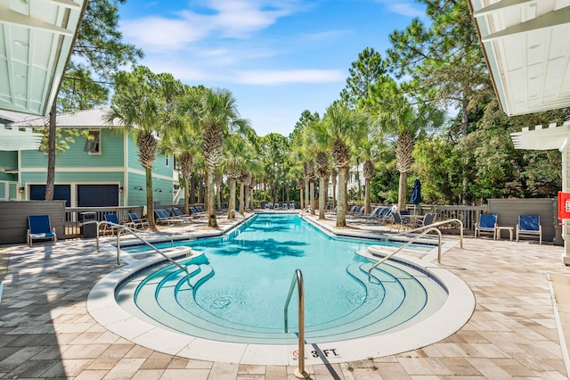 view of swimming pool with a patio area