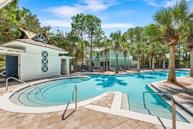 view of swimming pool with a patio area