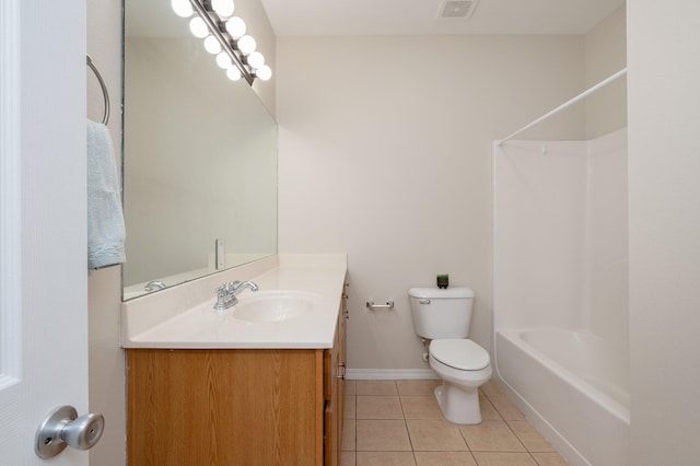 full bathroom with vanity, tile patterned flooring, toilet, and bathtub / shower combination