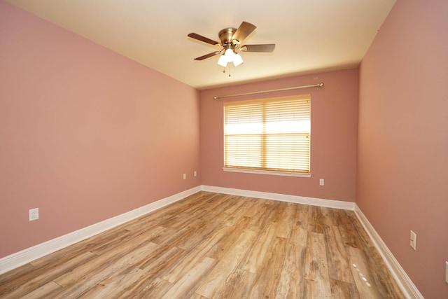 unfurnished room with ceiling fan and light hardwood / wood-style floors