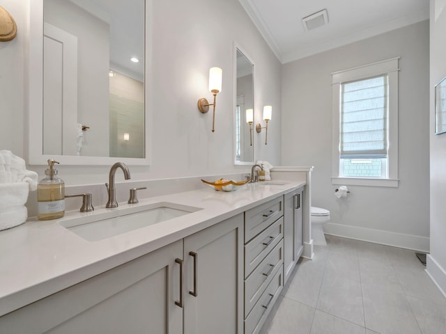 218 White Cottage Rd, Santa Rosa Beach, FL 32459 - full bathroom featuring baseboards, a sink, toilet, crown molding, and tile patterned floors