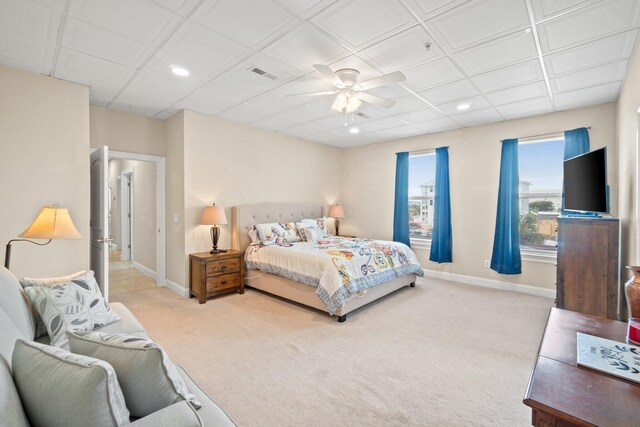 bedroom featuring carpet floors and ceiling fan