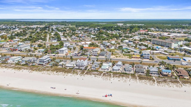 drone / aerial view with a view of the beach and a water view