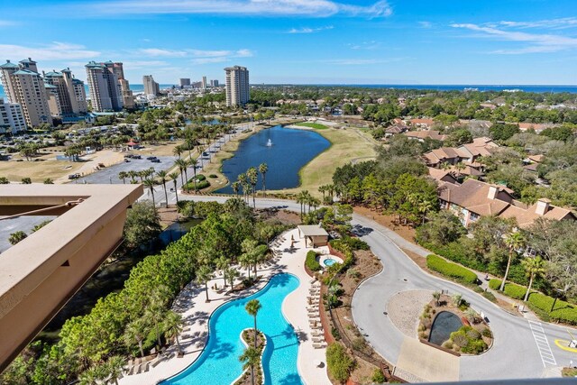 bird's eye view featuring a water view