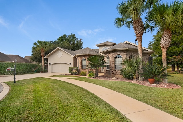 view of front facade featuring a garage and a front lawn