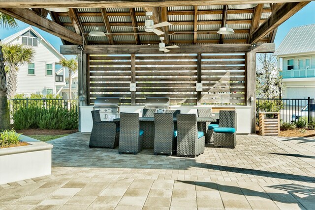 view of patio featuring a grill