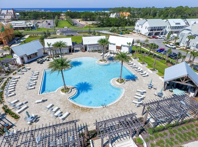 view of swimming pool featuring a patio