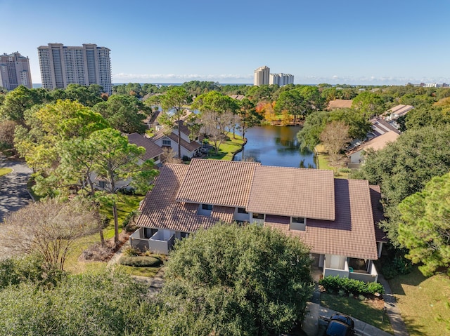 aerial view with a water view