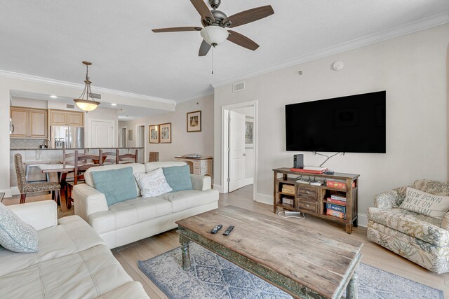 1150 Santa Rosa Blvd Unit 110, Fort Walton Beach, FL 32548 - living room featuring crown molding, light hardwood / wood-style floors, and ceiling fan