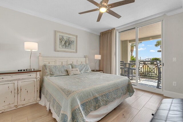 1150 Santa Rosa Blvd Unit 110, Fort Walton Beach, FL 32548 - bedroom featuring access to outside, light wood-type flooring, ornamental molding, and ceiling fan