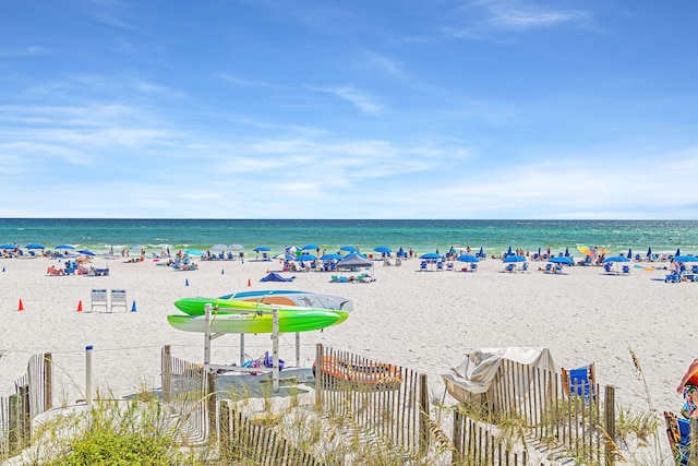 view of water feature featuring a beach view