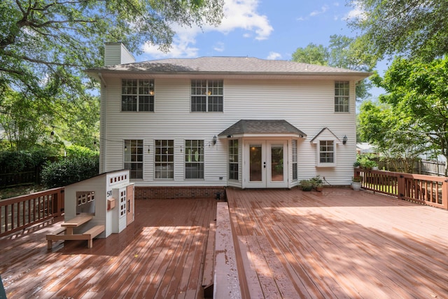 wooden terrace featuring french doors