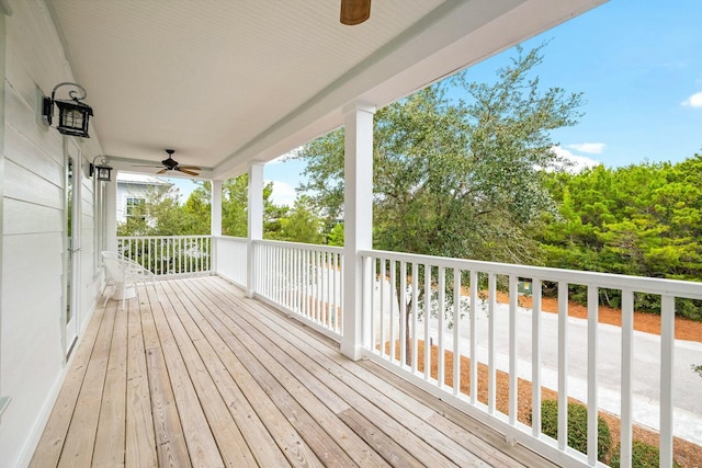 wooden deck with ceiling fan