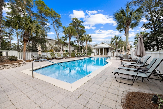 view of swimming pool featuring a patio