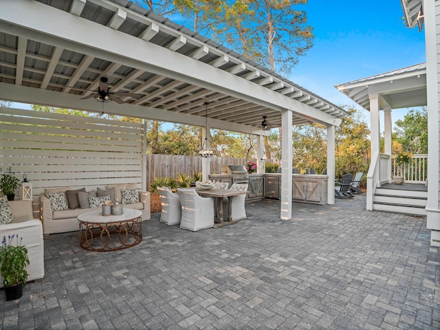 47 Trail Ln, Santa Rosa Beach, FL 32459 - view of patio featuring ceiling fan, area for grilling, and an outdoor hangout area