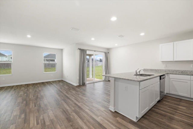 kitchen featuring white cabinets, plenty of natural light, sink, and dark hardwood / wood-style floors