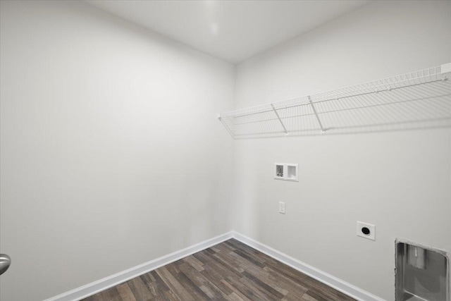 laundry area with washer hookup, hookup for an electric dryer, and dark hardwood / wood-style floors