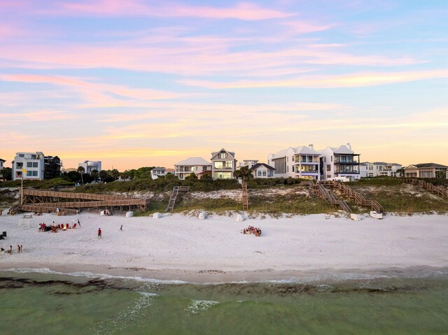 view of water feature with a beach view