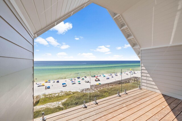 exterior space featuring a beach view