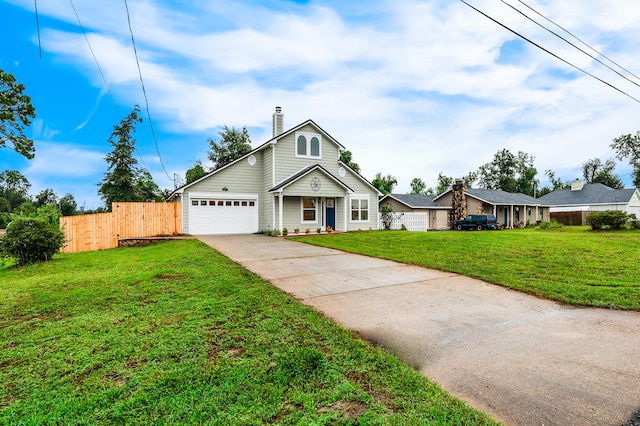 view of front facade with a garage and a front lawn