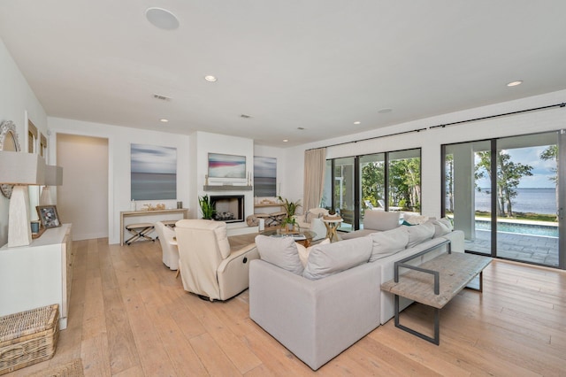 living room with light hardwood / wood-style flooring