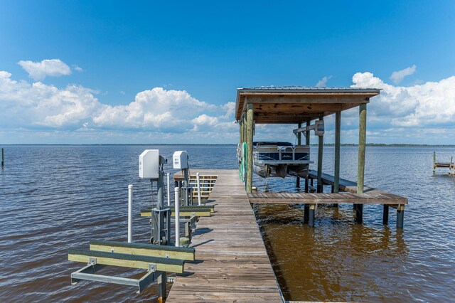 view of dock with a water view