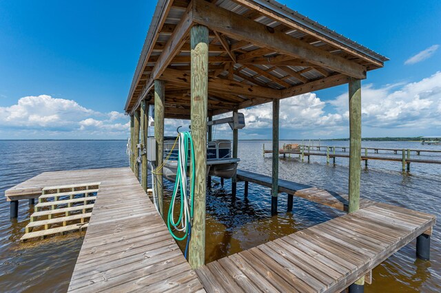 dock area with a water view