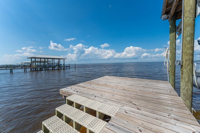 view of dock with a water view