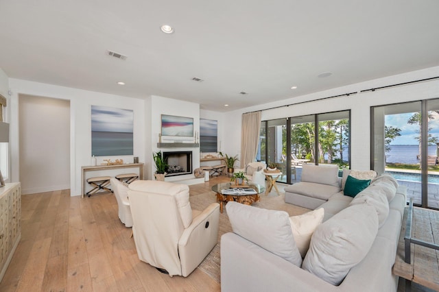 living room with light hardwood / wood-style flooring