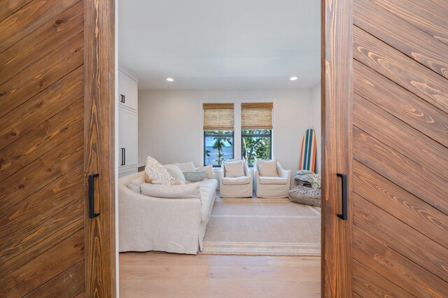 living room featuring light wood-type flooring