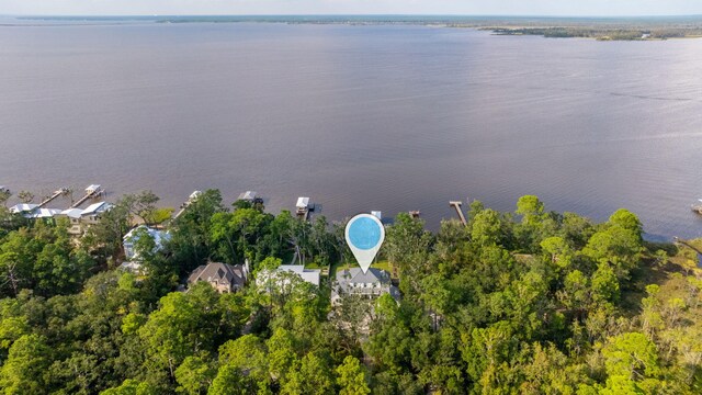 aerial view featuring a water view