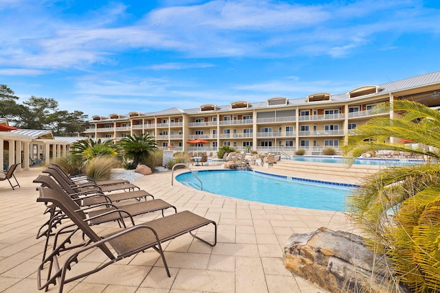 view of swimming pool with a patio