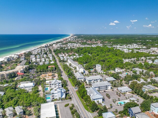 aerial view featuring a beach view and a water view