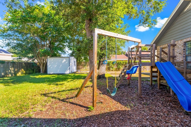 view of jungle gym with a yard