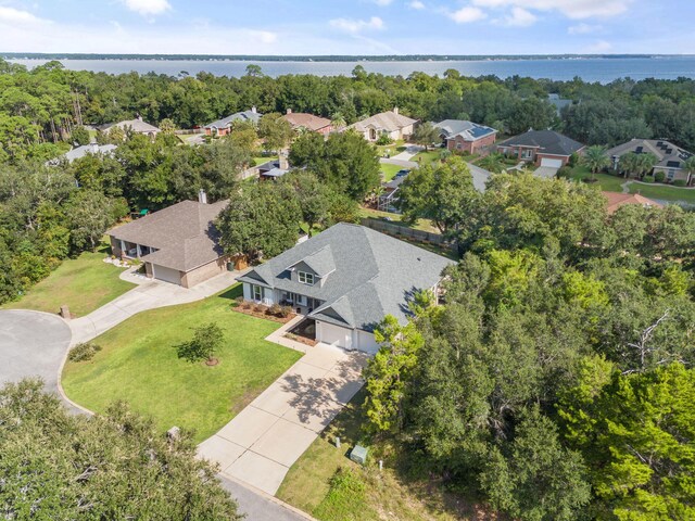 aerial view with a water view